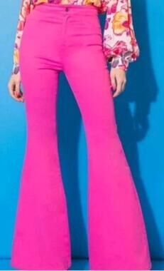 JC & JQ Neon Pink High Waist Bell Bottom Flare Jeans XL Retro Funky Cowboy NWT
